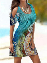 Beach Dress Beach Wear Mini Dress Cold Shoulder Print Hot Romantic Graphic Crewneck Short Sleeve Regular Fit Vacation Going out Yellow Red  Summer S M L XL for Women